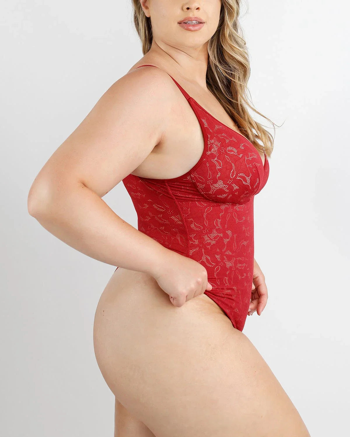 Lace Glamour Leavy Florals Cami Thong Bodysuit