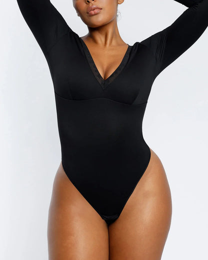 AirSlim® Lace Trim Deep V-Neck Bodysuit